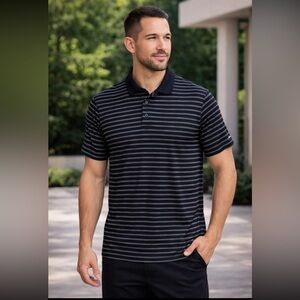 C9 Champion Black & Gray Striped Performance Polo — Size L